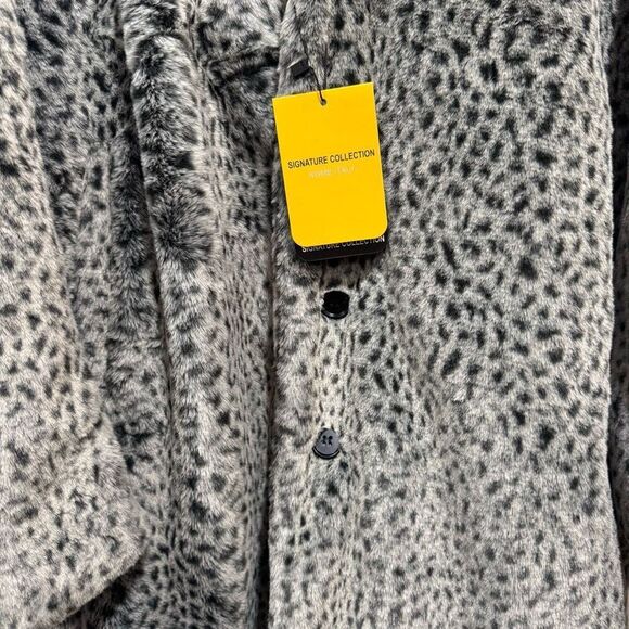 Gray Leopard Print Faux Fur Trench Coat - Picture 11 of 11